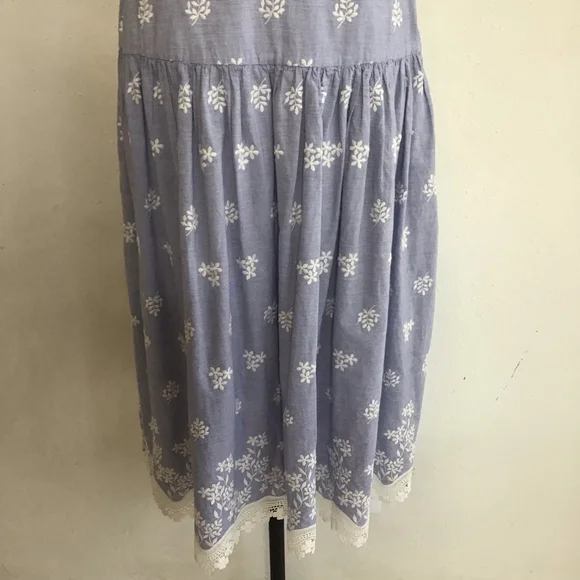 Monique Lhuillier Women EleganyBlue & White Embroidered Sleeveless Dress Size 12 - Picture 7 of 12